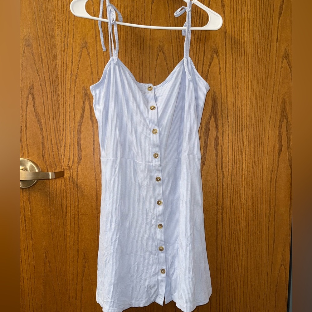 Topshop Button Front Ribbed Sleeveless With Tie Straps Light Blue Dress Size 10